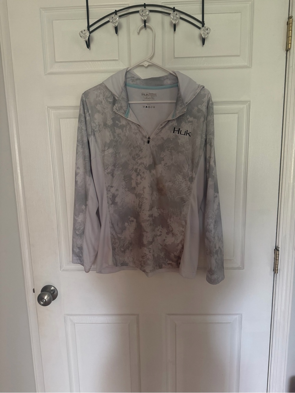 Huk Light Gray Camo Half-Zip Hooded Utility Jacket